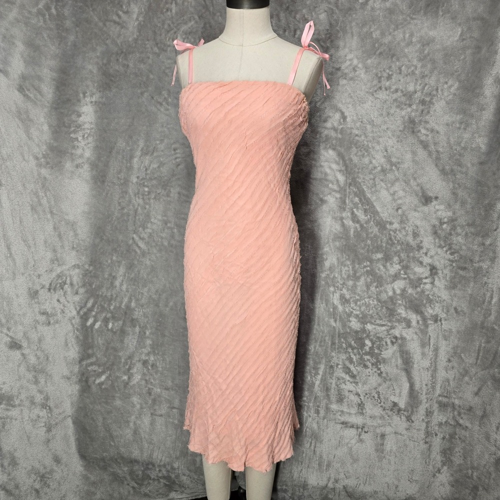 Anne Klein Dress Women 4 Pink Silk Textured Midi Fairycore Coquette Dainty Y2K